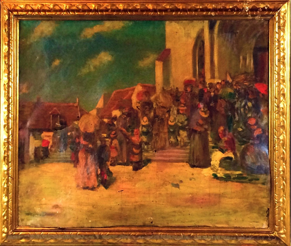 OUT OF THE CATHEDRAL MASS. OIL ON CANVAS. NO SIGNATURE. SPAIN. XIX-XX