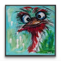 Funny Emu Bird 12×12 Abstract Contemporary Original Painting Canvas Art SWhite