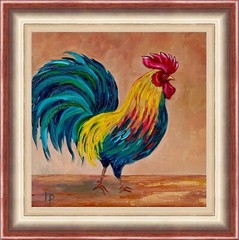 Rooster Painting Original Oil Artwork 100% Handmade Bird Art by Irene Pandin
