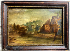 Oil Painting Baroque Netherlands° Castle Houses Bridge Antique Netherlands