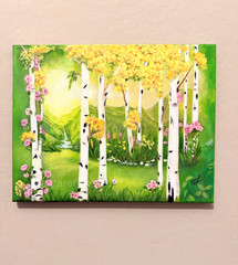 Original Mixed media Painting White Birch Tree Forest Signed Fine Art COA 11×14