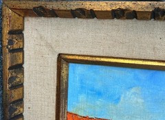 Vintage Cityscape Landscape Oil Painting Art Homes People Artist Signed Framed