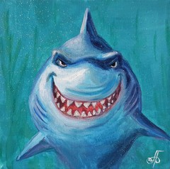 Smiling Shark Ocean Wall Art Decor Marine Animal Canvas Painting Ukraine Artist