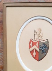 Antique Gouache and Ink Armorial Coat of Arms Family Crest Painting Irish Scotti