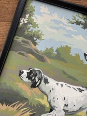 Vintage Paint By Number Painting Hunting Camp Pointer Setter Dogs Framed Pair
