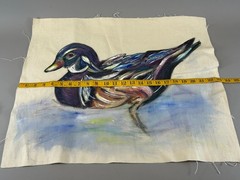 Wood & Mandarin Duck Hand Painted on Canvas Fabric Handmade Acrylic Artwork