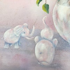 Vintage MCM Oil Painting Roses Floral Still Life Pink Elephants Signed SCP Frame