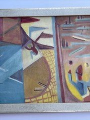 ANTIQUE CIRCUS PAINTING ABSTRACT CUBIST CUBISM MODERNISM MID CENTURY PERFORMERS
