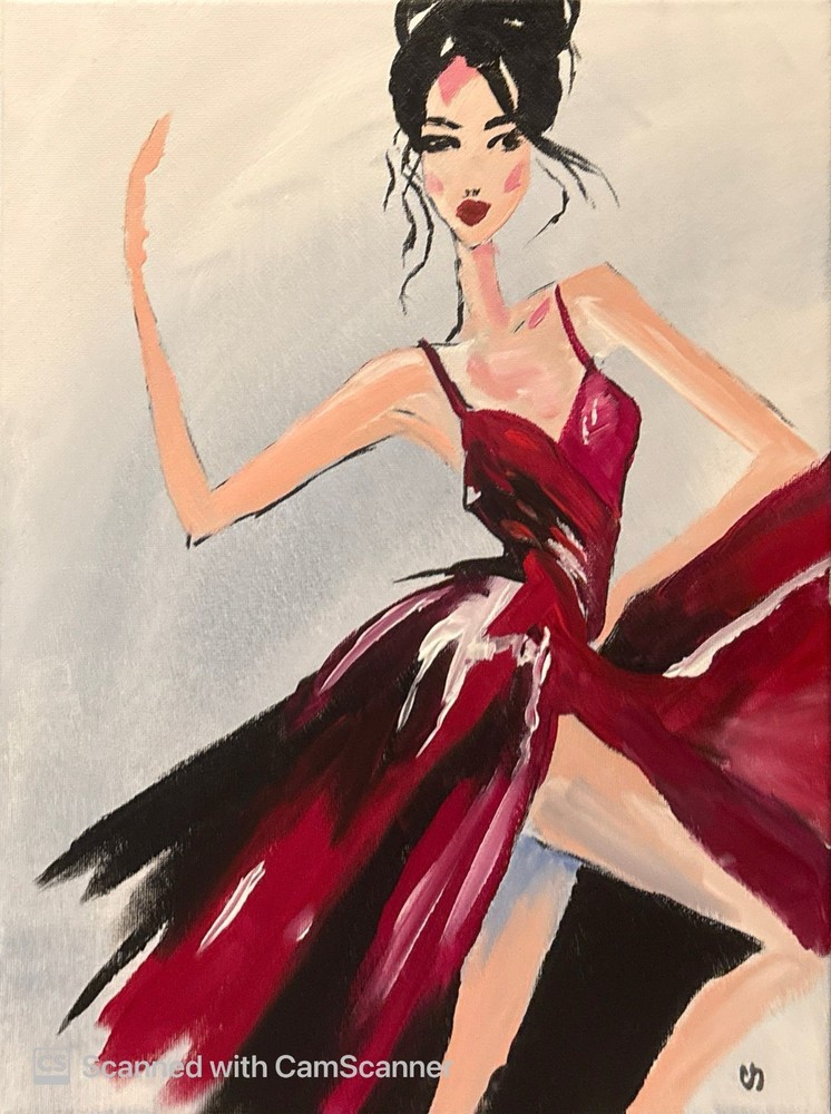 Dancing in a Red Dress Original Acrylic Painting 11×14 Signed Canvas Art