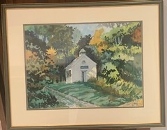 VTG Watercolor Painting. landscape, Framed, Signed W/ Glass 28.25″ x 23 „