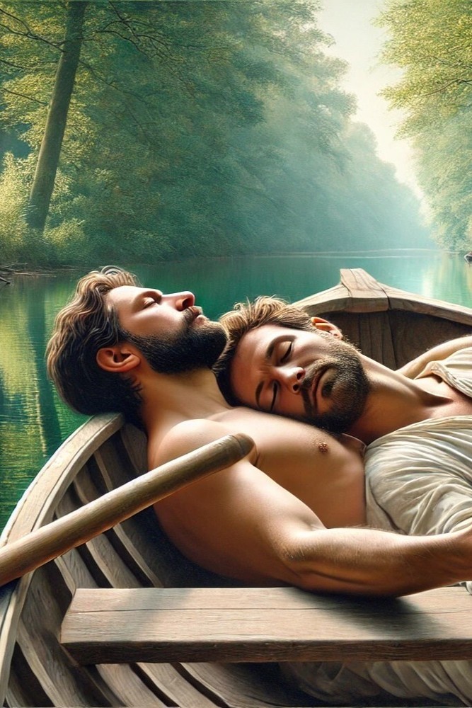 Original gay LGBTQ art giclée painting „The Rowboat“ artist signed/numbered