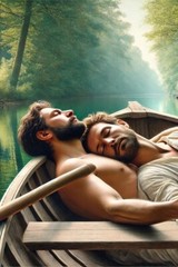 Original gay LGBTQ art giclée painting „The Rowboat“ artist signed/numbered
