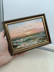 Seascape Original Oil Painting 7×5 Framed Signed Sunset Ocean Wave Beach Art