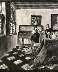 Vermeer Domestic Original Oil Art Painting Canvas Woman Man Signed Artist 4″x5″