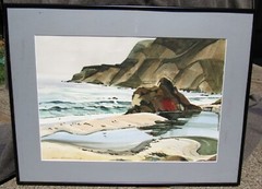 VINTAGE MID CENTURY WATERCOLOR PAINTING LISTED CALIFORNIA ARTIST BIG SUR