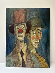 Mid Century Painting Portrait Large Oil Milton Bray 1960’s Circus Clown Listed