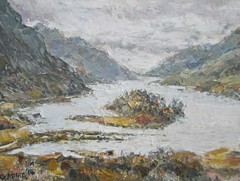 Acrylic painting unique „Scottish Lake“ original / Gerry Miller-40x50x5 cm. painting
