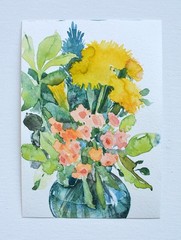 Original Watercolor Painting Floral Painting Meadow Flowers Art 7″x5″ Floral