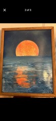 Spray Paint Art Sunset 11×14 In Small Sleek Wooden Frame Signed