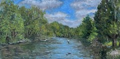 Fishing In The Rogue River, Rockford Michigan – Original Oil Painting