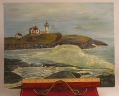 ORIGINAL RHODE ISLAND ARTIST LIGHTHOUSE PAINTING NUBBLE LIGHT CAPE NEDDICK MAINE