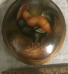 12”Rooster Oil painting on Oval Wood Artist~Old vintage Rare Original Art~Unique