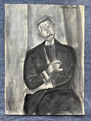 AMEDEO MODIGLIANI drawing and painting on old paper signed stamped vintage