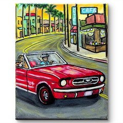 Hand Painted 8×10 Sports Car Red Original Canvas Acrylic Painting Home Decor