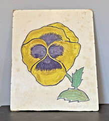 Thomas F Goff Vintage Pansy Human Face Flower Art Painting 17″x 13.75″ Cardboard