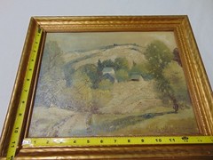 Ernest T. Fredericks Oil on Canvas Landscape Farm Hill Signed 14″ x 11″ Trees