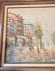 Vintage Henri Rogers Paris Parisian Street Eiffel Tower Oil Painting Signed