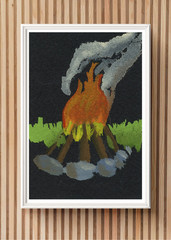 ACEO/ ATC Gouache Smoke World Watercolor Month Prompt Campfire OOKA Painting