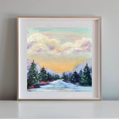 Original Art 10×10″ Rocky Mountains Painting Pine Forest Landscape Art