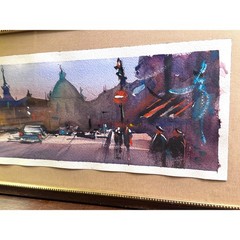 Original Pio Lyons Watercolor City Street Scene – Urban Landscape – Framed