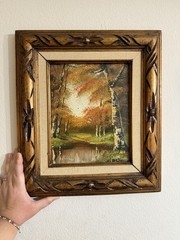 Vintage Midcentury Oil Painting On Board Fall Autumn Signed Framed Landscape Art