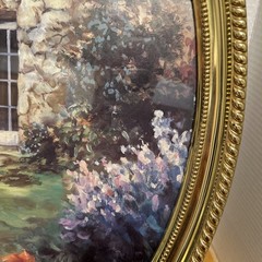 VTG 1982 Syroco Oval Shaped Cottage In Forest Framed Painting Wall Decor #3268