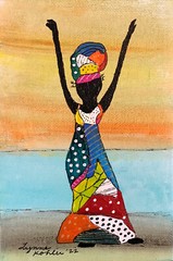 Original painting 4×6″ colorful culture dress Woman canvas panel by Lynne Kohler