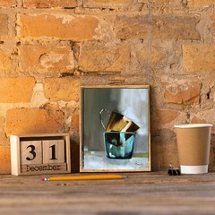 vintage cups gold AND MULTICOLOR Still Life Oil painting Demenko art 8×10