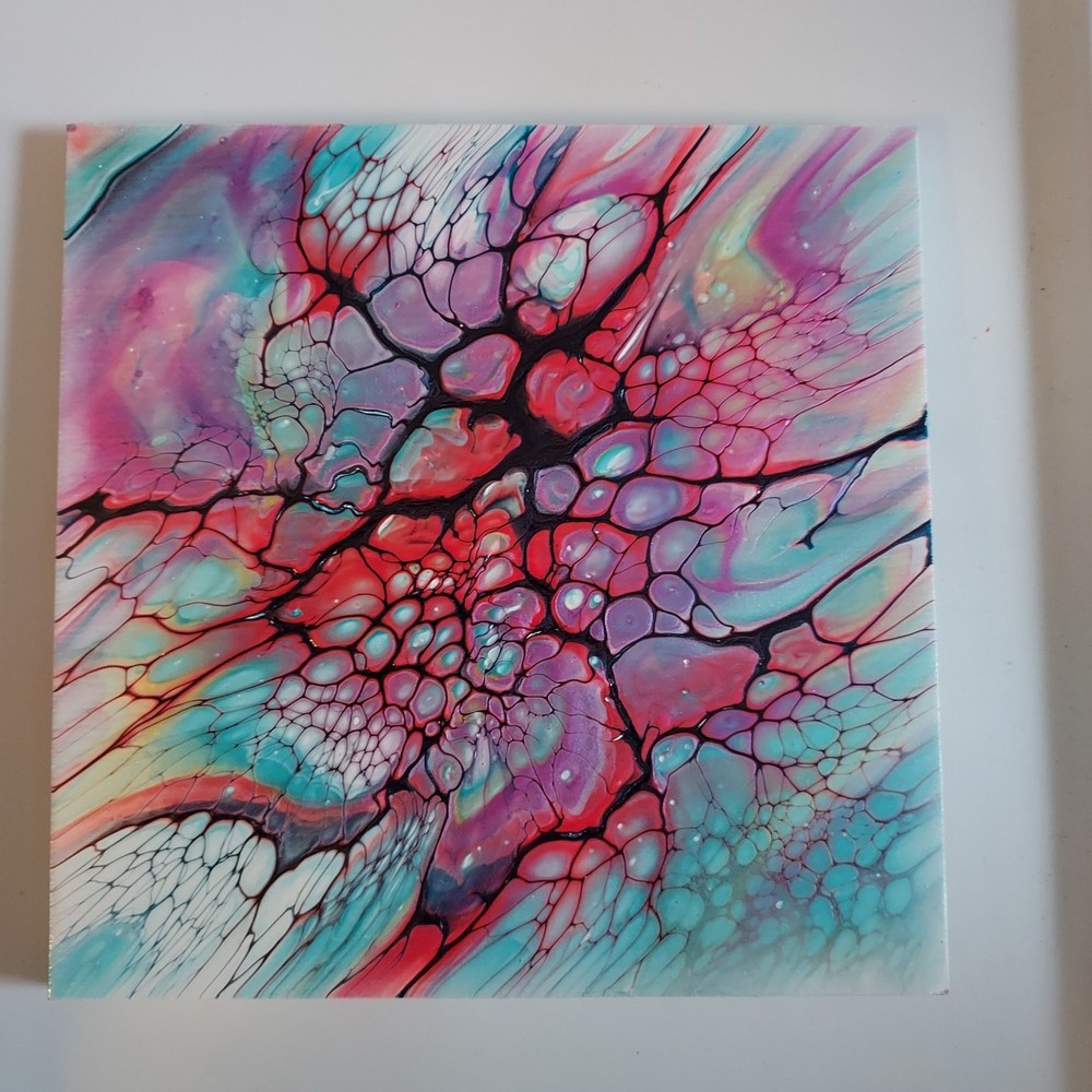 6″ x 6″ Wall Art Abstract Interference Handmade Original Painting Red Black Blue