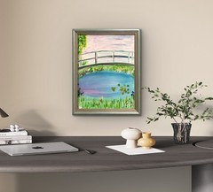 WS original impressionism bridge painting 14X11 canvas acrylic artist signed