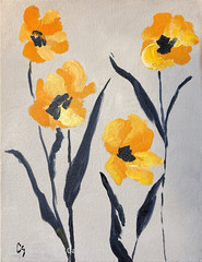 Yellow Orange Poppies Original Acrylic Painting 11×14 Signed Canvas Art