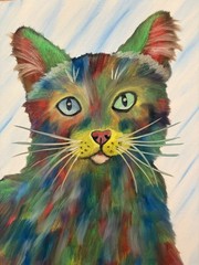 Original oil painting 11 x 14 inches beautiful colorful abstract cat