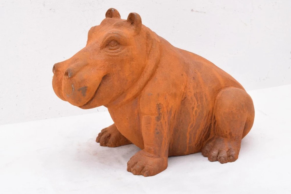Cast Iron Realistic Hippo – Hippopotamus Statue for Garden – Rustical Gift