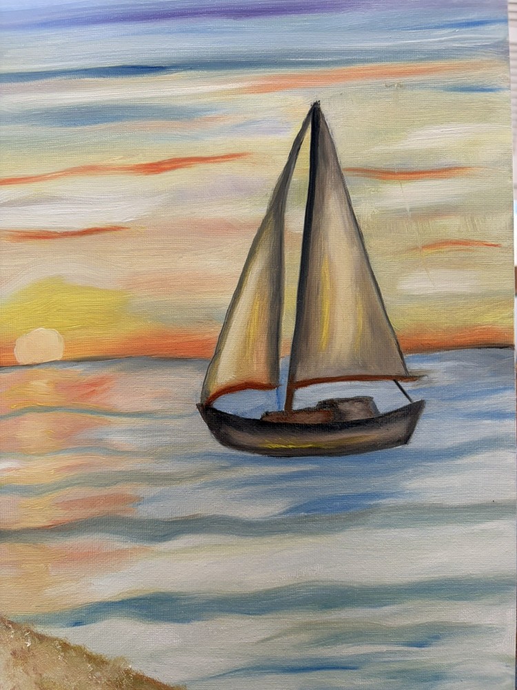 Original oil painting 11 x 14 inches beautiful sunset sailboat