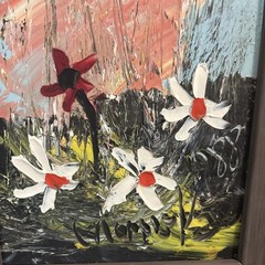 Morris Katz OOB Painting Red And White Flowers, Small Framed