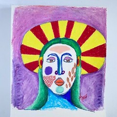 Halo Portrait Original Colorful Oil Pastel Drawing Wall Art 11x14in Matted