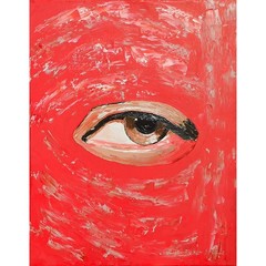 Abstract Eye Oil Painting Modern Expressionism Original Art Red Canvas ByMarina