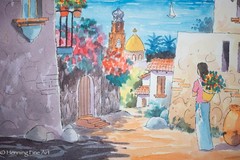 Lovely Vintage Painting of Puerto Vallarta Cityscape Illegibly Signed 16.5×20.5