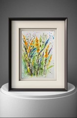 Original Signed Watercolor Painting. Cottagecore.Floral. Blue. Wall art Bouquet.
