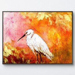 Original Abstract Expressionism 12×16 Egret Handmade Signed Unique Fine Art